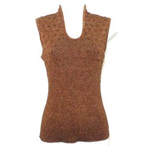 MeTaLLiC Cache Y2K Top Sweater Lurex Knit Beads Copper Stretch Evening M